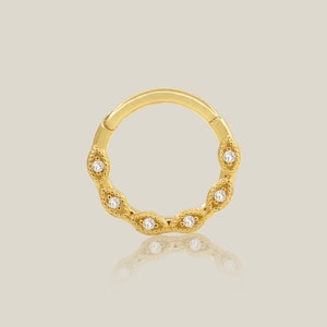 14K REAL Solid Gold Cubic Zirconia Evil eye Hoop Earring Piercing, Cartilage Daith Helix Tragus Conch Septum Nose Body Clicker Jewelry 16G
