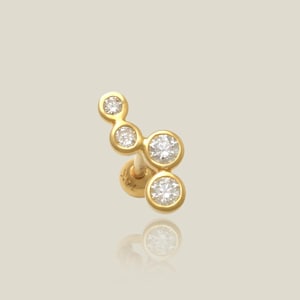 14K REAL Solid Gold Four Diamond Round Stud, Cartilage Helix Tragus Conch Rook Snug Ear Post Stud Piercing Earring 18Gauge