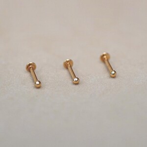 14K REAL Solid Gold Round Ball Stud Earring, Minimal Minimalist Cartilage Helix Tragus Conch Ear Piercing Internal Threaded Flatback