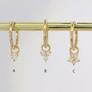 14K Solid Gold Diamond Charm Round, Lotus Trinity, Flower Charm Hoop Piercing  Cartilage Upper Earlobe Helix Dangle Drop Hinge Hoop 16G