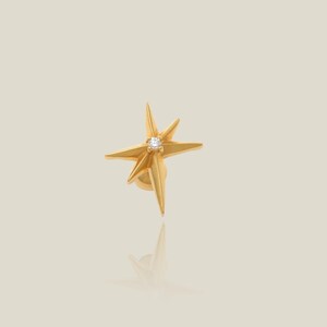 14K ECHT massief gouden starburst zirkonia stud, platte achterkant kraakbeen helix tragus conch oor stift interne piercing oorbel sieraden 18 gauge