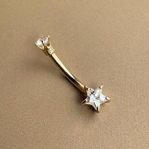 14K ECHTE massief gouden ster CZ gebogen barbell oorbel wenkbrauw kraakbeen Daith Helix tragus conch toren aansluitende lip body piercing sieraden 14 gauge