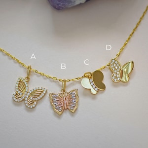 14K REAL Solid Gold Butterfly Pendant Charm for Chains Necklace Bracelet Earring, Four Style Option Charm Pendant Cute Dainty Gift Jewelry