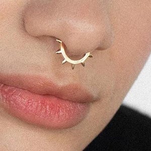 14K REAL Solid Gold Spike Hoop Earring, Real Gold Cartilage Daith Helix Tragu Conch Rook Snug Septum Body Hoop Ring Piercing Jewelry 16Gauge