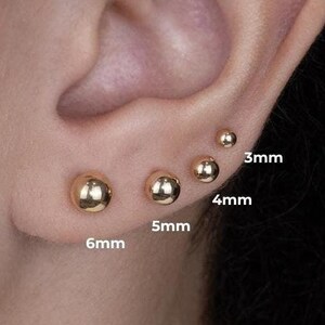 14K REAL Solid Gold Sphere Single Ball Round Screwback Stud/ Butterfly Back Earrings, Cartilage Helix Tragus Conch Snug Ear Piercing Simple