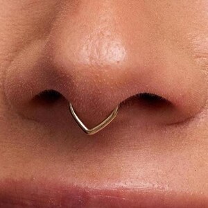 14K REAL Solid Gold V Shape Pointed Teardrop Septum Ring Piercing Cartilage Daith Helix Tragus Conch Rook Snug Body Hoop Jewelry 18/16G