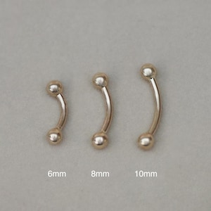 14K REAL Solid Gold Plain Ball Curved Barbell Earring Eyebrow Cartilage Daith Helix Tragus Conch Rook Snug Lip Body Piercing Jewelry 16Gauge