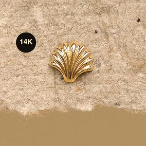 14K Solid Gold Shell Stud Earring, 18Gauge Internal Threaded Ear Jewelry, Helix, Tragus, Cartilage Piercing