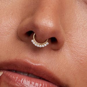 14K REAL Solid Gold CZ Hoop Septum Piercing, Cartilage Daith Helix Conch Septum Body Hoop Ear Clicker Ring Piercing Jewelry 16/18Gauge