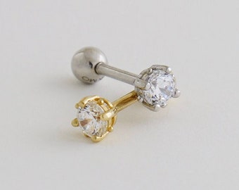 14K Echtgold Solid Gold Runde Diamant CZ Knorpel Daith Helix Tragus Conch Rook Snug Ohr Post Bolzen Piercing Ohrring Körper Schmuck 18Gauge