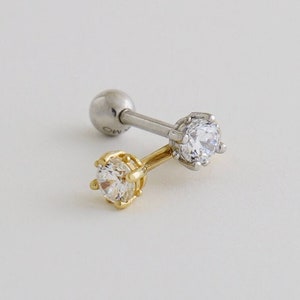 14K REAL Solid Gold Round Diamond CZ Cartilage Daith Helix Tragus Conch Rook Snug Ear Post Stud Piercing Earring Body Jewelry 18Gauge