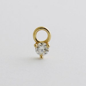 Brinco de argola com diamante real 14K, pingente de ouro maciço, minúsculo diamante natural genuíno, Daith Helix Tragus Conch Rook, corpo confortável, pingente de brinco de argola