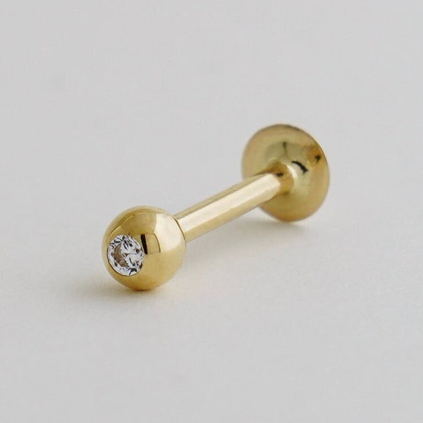 14K REAL Solid Gold Diamond CZ Labret Chin Cartilage Daith Helix Tragus Conch Rook Snug Ear Post Stud Piercing Earring Body Jewelry 16Gauge