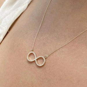 14K Echte Diamant Unendlichkeit Halskette, echte solide Gold Pave natürliche echte Diamant Minimalist Zierliche Infinity Symbol Anhänger Halskette