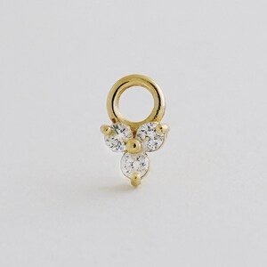 14K REAL Diamond Trinity Lotus Hoop Earring Charm Real Solid Gold Natural Genuine Diamond Daith Helix Tragus Conch Rook Hoop Ear Ring Charm