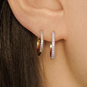 Orecchini a cerchio con diamanti REALI 14K, orecchini a cerchio con diamanti naturali autentici in oro massiccio 14K, piercing per cartilagine, lobo dell'orecchio, elica, conchiglia