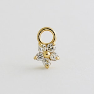 14K REAL Diamond Baby Flower Hoop Earring Charm Real Solid Gold Natural Genuine Diamond Daith Helix Tragus Conch Rook Hoop Ear Ring Charm