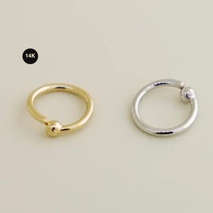 14K Solid Gold Captive Bead Hoop Earring, Nose Ring, Cartilage Helix Septum Piercing