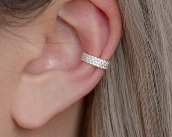 Bague d'oreille minimaliste minimaliste épaisse et audacieuse en or massif 14 carats avec diamants CZ, boucle d'oreille en hélice sans piercing pour cartilage CZ avec diamants