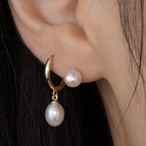 14K REAL Solid Gold Simple Freshwater Pearl Stud Earrings, Screw-back Baby Cartilage Earlobe Tragus Ear Post Stud Piercing Jewelry