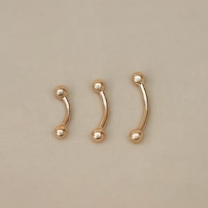 14K massief gouden gladde, gebogen barbell, rook oorbel, wenkbrauw piercing, lip piercing, body piercing sieraden 16 gauge