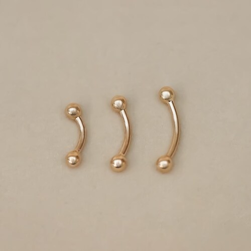 14K Solid Gold Plain Ball Curved Barbell, Rook Earring Eyebrow Lip Body Piercing Jewelry 16Gauge