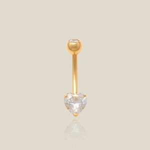 14K REAL Solid Gold Heart with Stone Belly Ring, Piercing Curved Barbell Body Belly Navel Body Piercing Jewelry 14Gauge