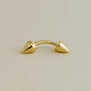 14K REAL Solid Gold Spike Curved Barbell Earring Eyebrow Cartilage Daith Helix Tragus Conch Rook Snug Lip Body Piercing Jewelry 16Gauge