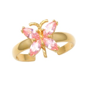 14K REAL Solid Gold Pink Diamond CZ Butterfly Toe Ring, Dainty Baby Cute Zehenring Pink Diamond CZ Sized Midi Knuckle Toe Ring Body Jewelry image 5