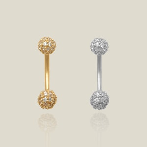 14K REAL Solid Gold Diamond CZ Curved Barbell Earring Eyebrow Cartilage Daith Helix Tragus Conch Rook Snug Body Piercing Jewelry 16Gauge