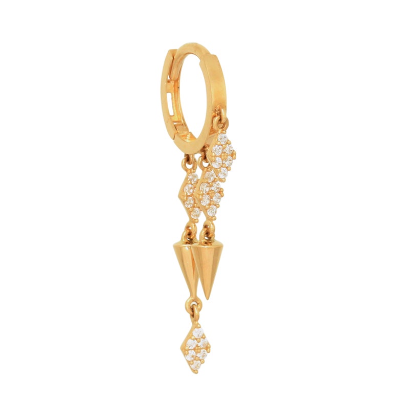 Diamond CZ Cartilage Upper-lobe Helix Tragus Conch Hinge Huggie Hoop Ear Piercing Jewelry 14K REAL Solid Gold Spike Drop Huggie Earring