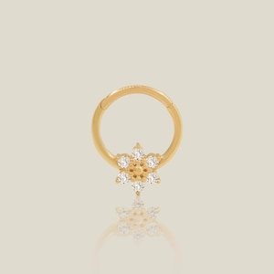 14K Echtgold Daisy Blume Septum Piercing, CZ Knorpel Daith Helix Tragus Conch Rook Snug Septum Piercing 16 Gauge