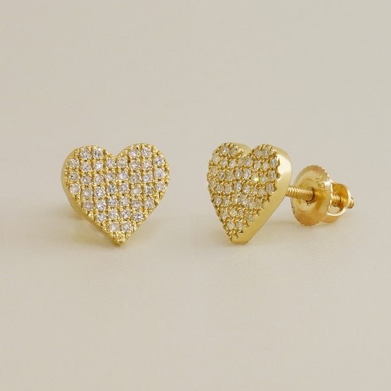 1 Genuine Diamond Tiny Stud Screw Back Earring in 14k Solid Yellow gold