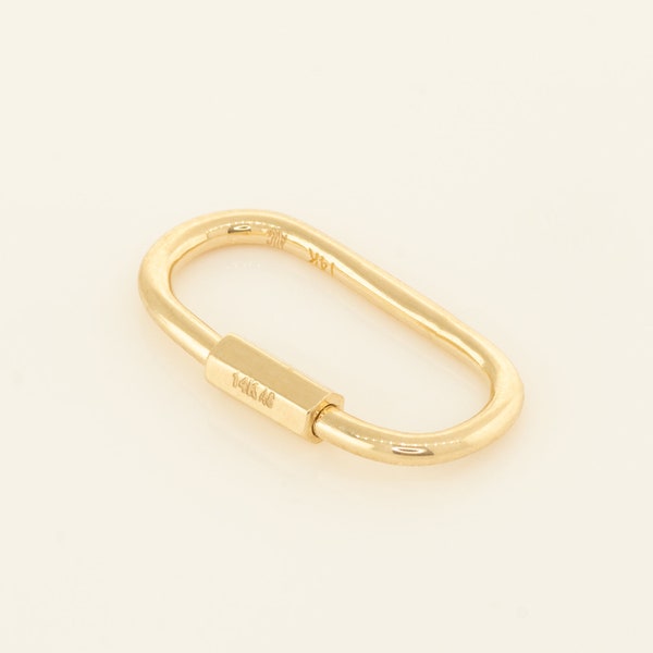 14K REAL Solid Gold Oval Paperclip Shaped Charm Enhancer Connector, Durable Chunky Chain Carabiner Clasp Multiple Charm Thick Link Jewelry