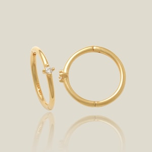14K REAL Diamond Hoop Tiny Diamond Earring Real Solid Gold Natural Genuine Diamond Cartilage Tragus Conch Body Hoop Clicker Ear Piercing