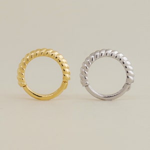 14K REAL Solid Gold Twisted Hoop Earring - Gold Nose Lip Eyebrow Cartilage Daith Helix Tragu Conch Hinged Clicker Hoop Piercing Jewelry 18G