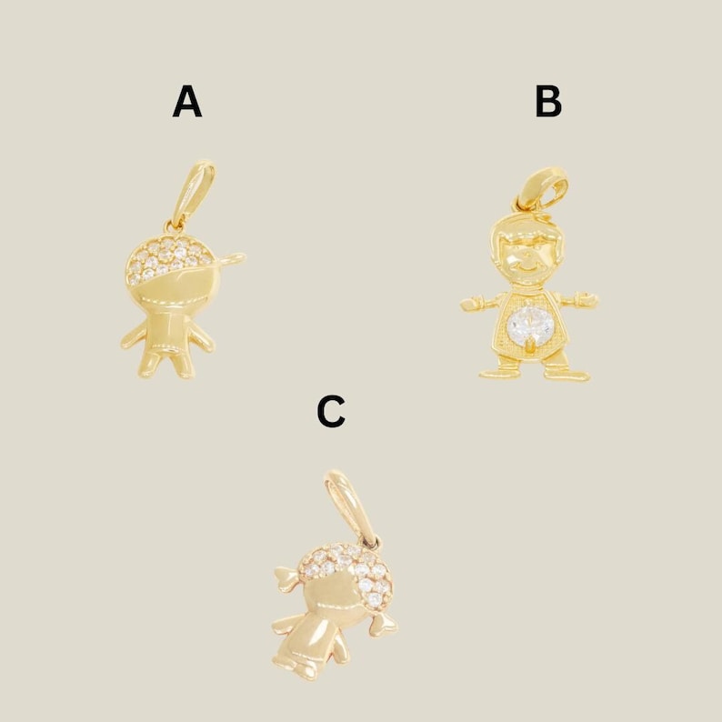 14K REAL Solid Gold Boy, Boy With Cap, Girl With Pigtail Pendant Cute