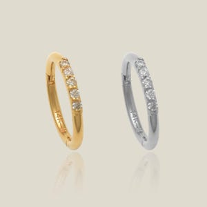 14K REAL Solid Gold Diamond Hoop Earring, Cartilage Daith Helix Tragus Conch Septum Body Hoop Nose Clicker Ring Piercing Jewelry 18Gauge