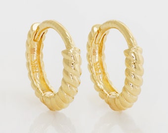 14K REAL Solid Gold Twist Hoop Earrings, Cartilage Daith Helix Tragus Conch Rook Snug Huggie Hinge Hoop Ear Ring Piercing Jewelry