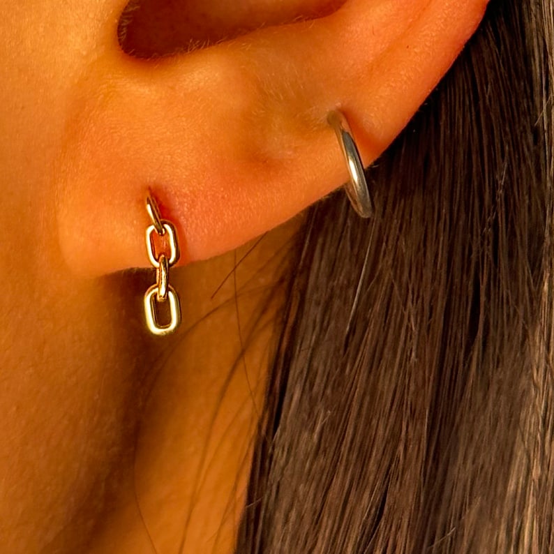 14K REAL Solid Gold Chain Drop Earrings Cartilage Daith Helix Tragus ...