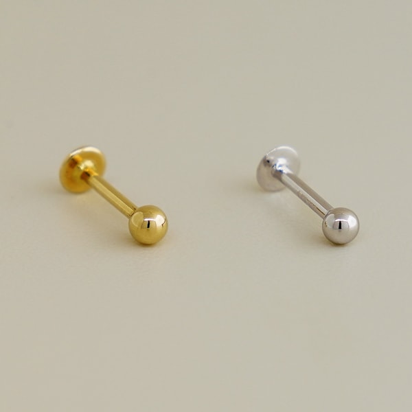 14K REAL Solid Gold Sphere Ball Labret Chin Cartilage Daith Helix Tragus Conch Rook Snug Ear Post Stud Piercing Earring Body Jewelry 16Gauge
