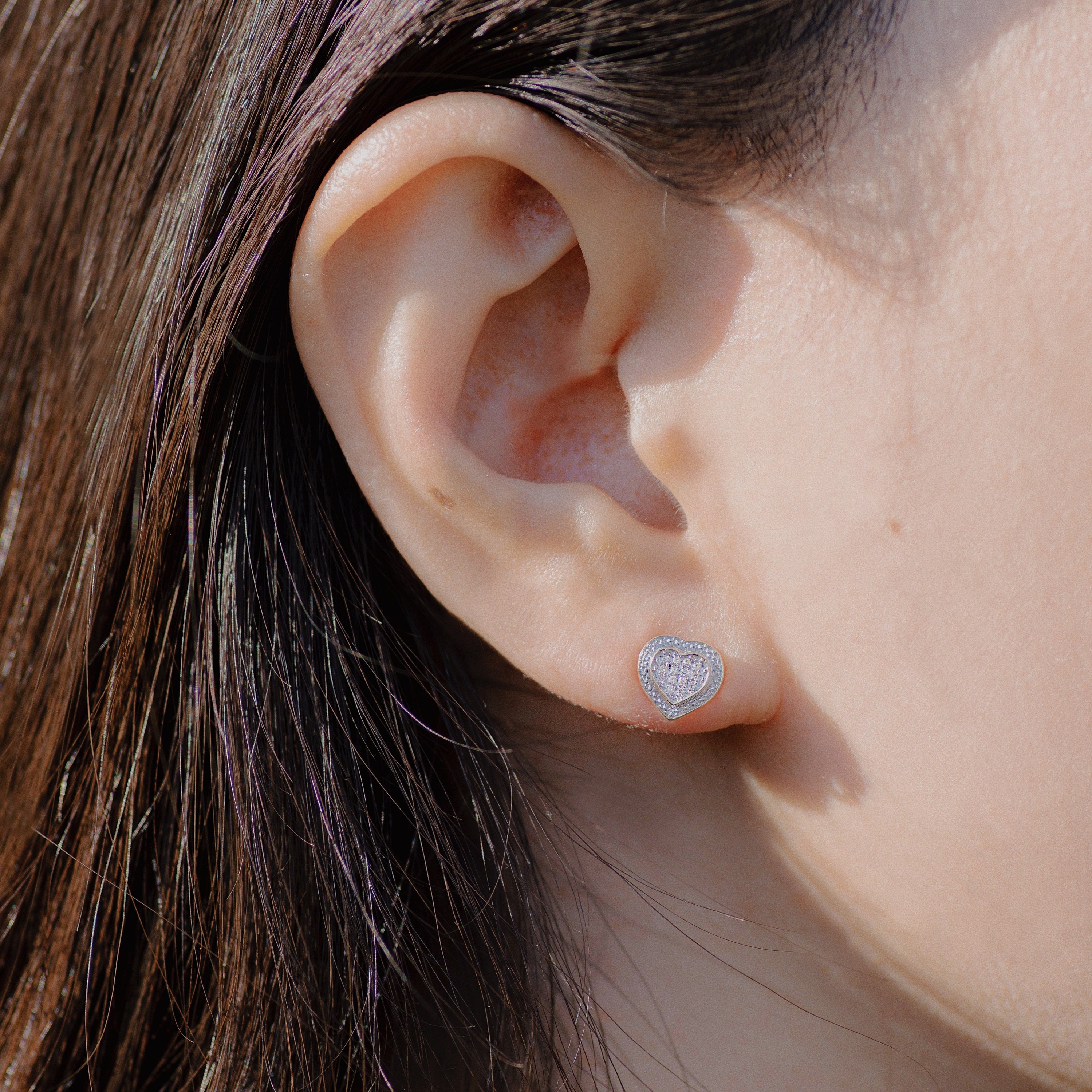 14K REAL Diamond Baby Mini Heart Stud Earrings Real Solid Etsy