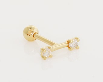 14K REAL Diamond Solid Gold Cartilage Daith Helix Tragus Conch Rook Snug Horizontal Line Bar Ear Post Stud Piercing Earring Body 18Gauge