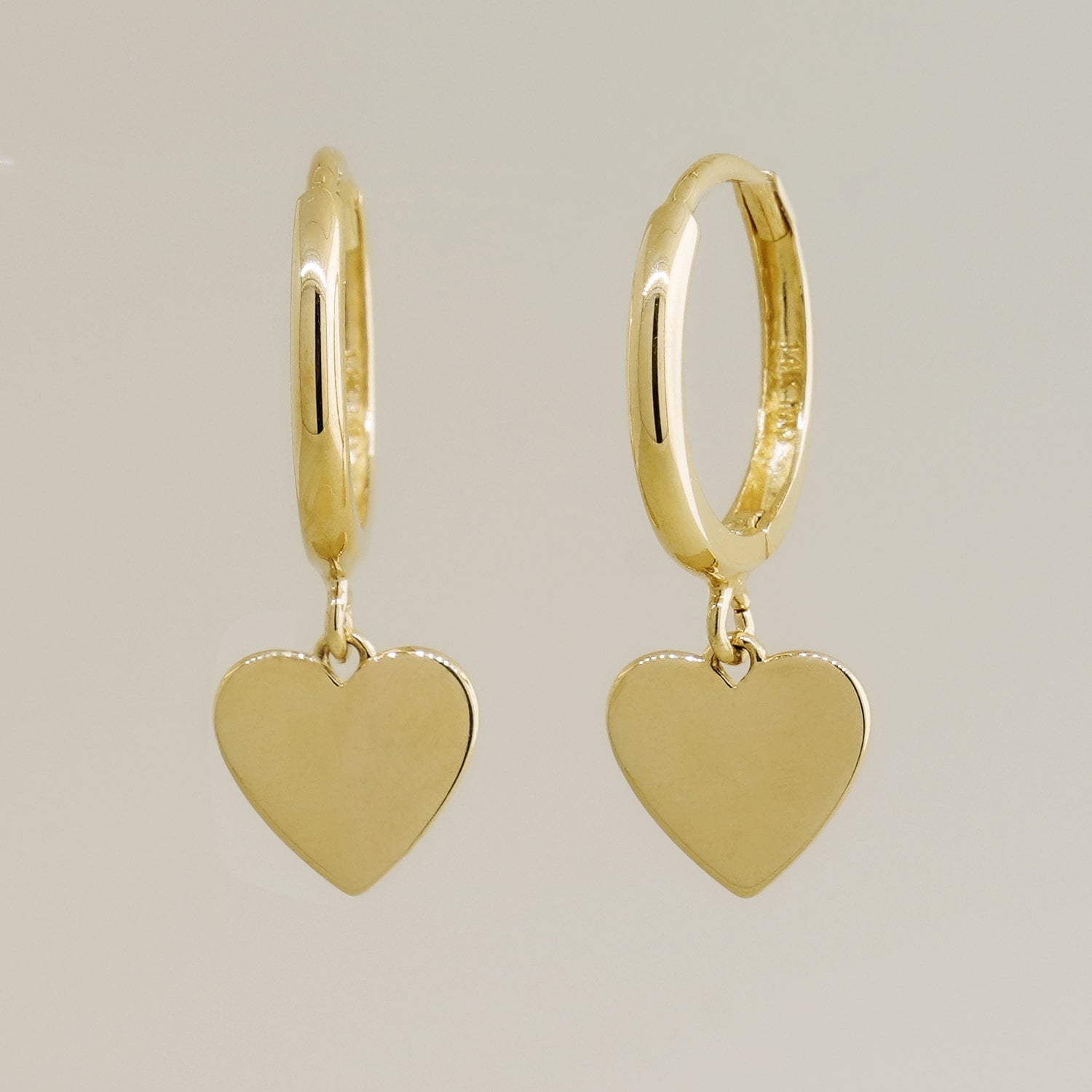 14K REAL Solid Gold Heart Drop Huggie Hoop Earring Cartilage - Etsy