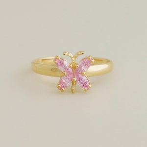 14K REAL Solid Gold Pink Diamond CZ Butterfly Toe Ring, Dainty Baby Cute Zehenring Pink Diamond CZ Sized Midi Knuckle Toe Ring Body Jewelry