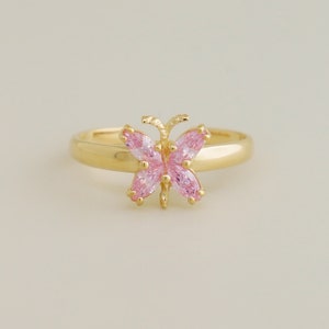 14K REAL Solid Gold Pink Diamond CZ Butterfly Toe Ring, Dainty Baby Cute Zehenring Pink Diamond CZ Sized Midi Knuckle Toe Ring Body Jewelry image 1