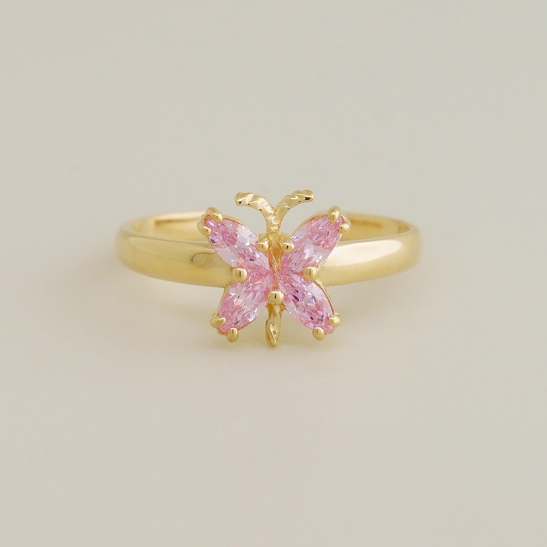 14K REAL Solid Gold Pink Diamond CZ Butterfly Toe Ring, Dainty Baby Cute Zehenring Pink Diamond CZ Sized Midi Knuckle Toe Ring Body Jewelry image 1