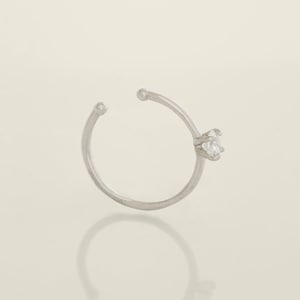 May include: A silver nose ring with a clear gemstone.