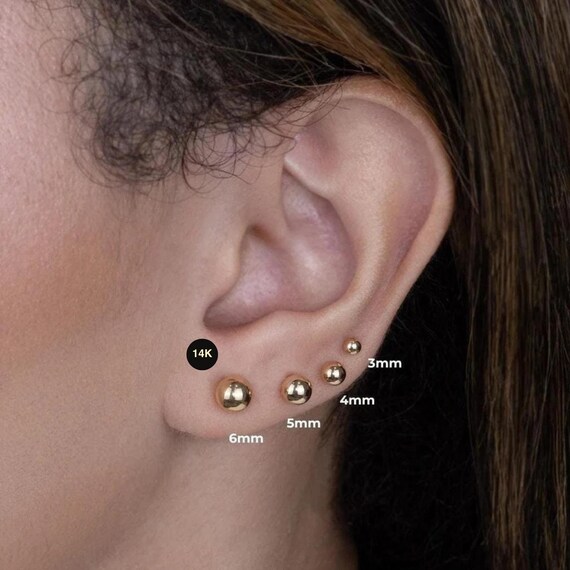 14 Karat Gold Runde Kugel Ohrstecker Schläfer Ohrringe 3 Mm 4 Mm 5 Mm Goldgebundene Kugel Ohrstecker