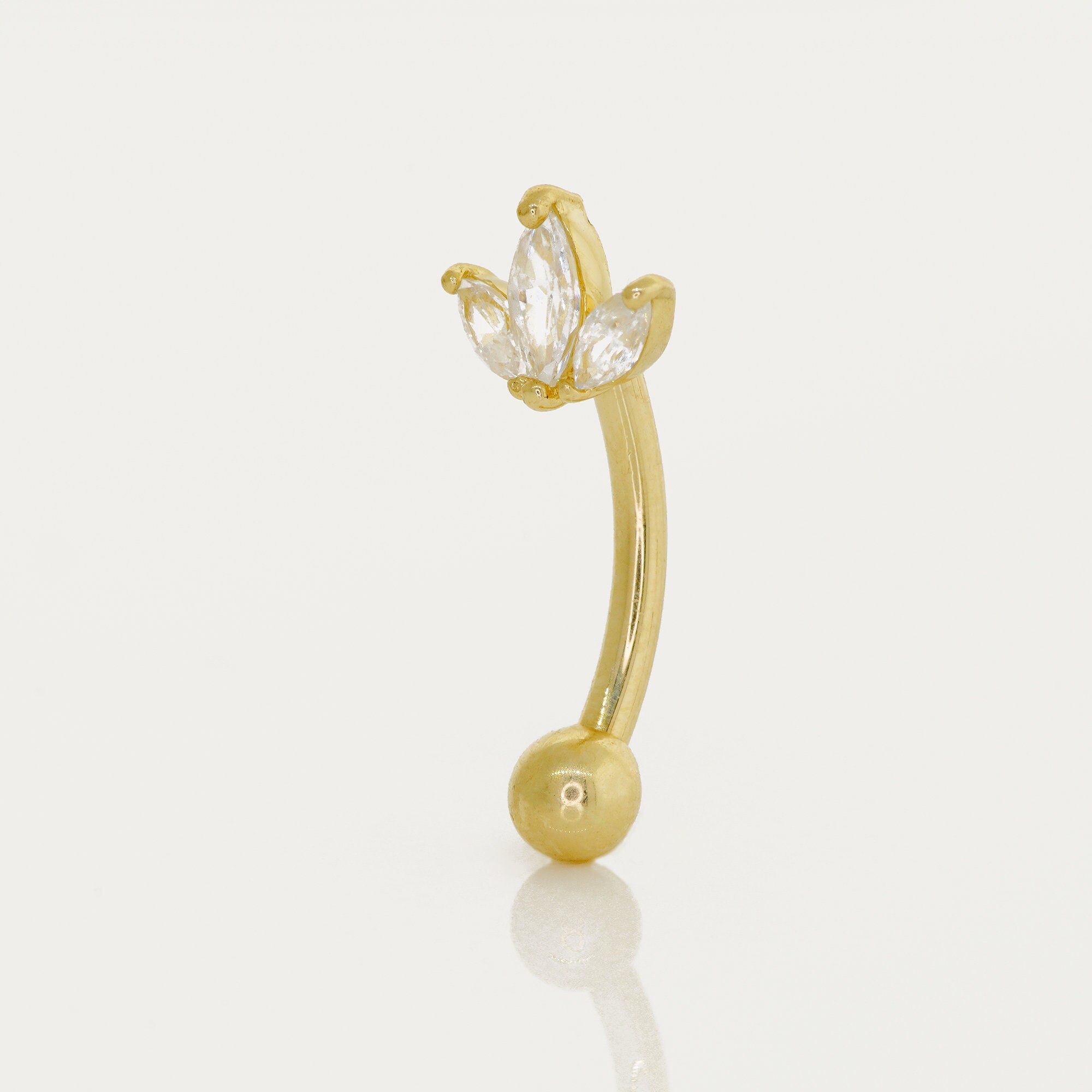 14K Solid Gold Lotus Flower Floral Trinity Curved Barbell, Rook Eyebrow ...